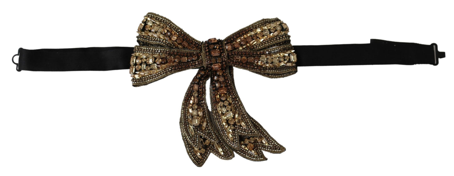 Dolce & Gabbana Gold Tone Silk Rhinestone Embellished Women Bowtie