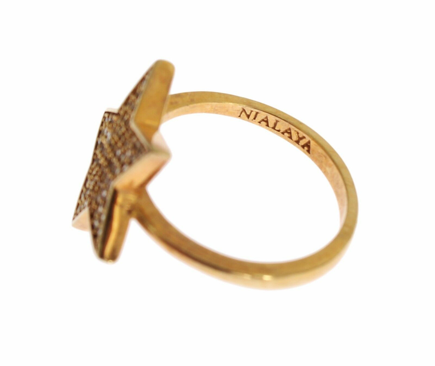 Nialaya Star Gold 925 Silver Womens Clear Ring