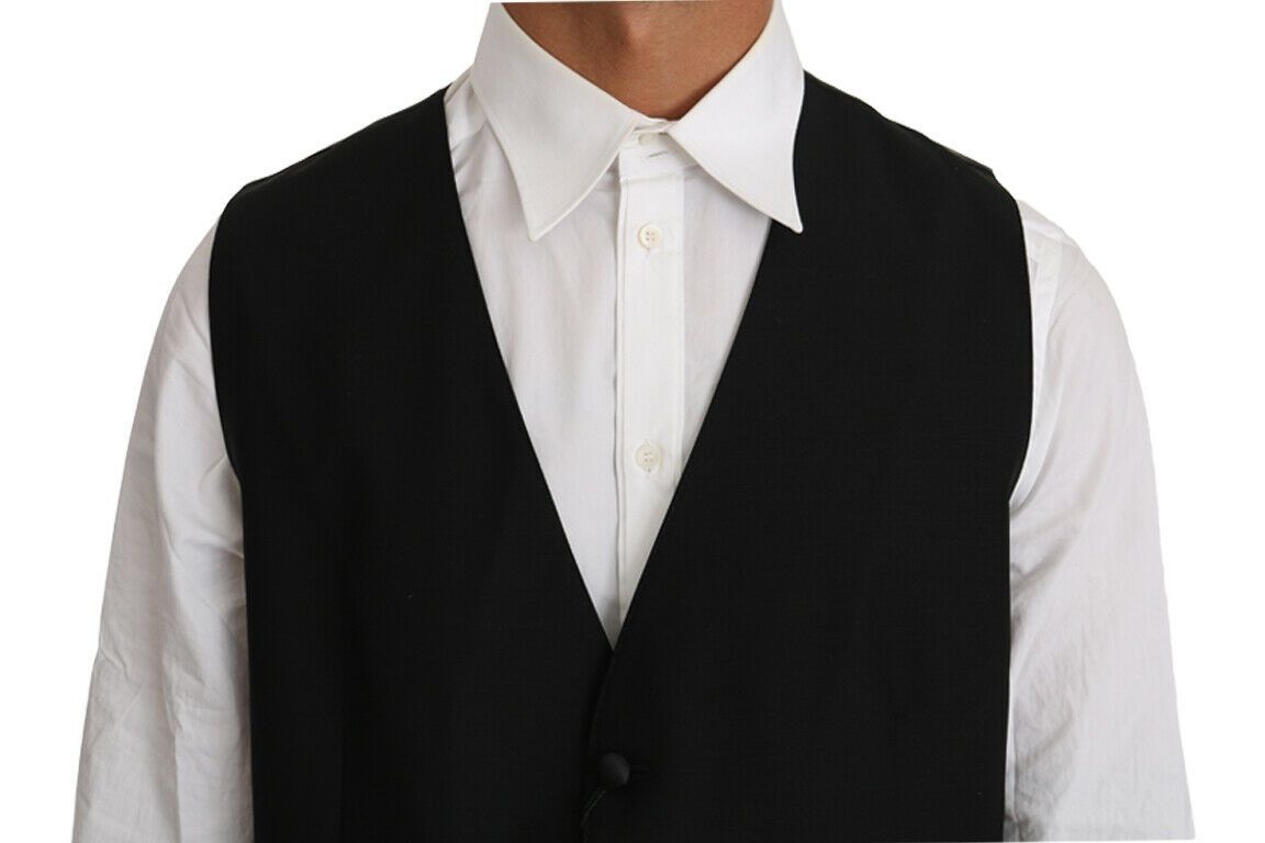 Dolce & Gabbana Black Solid Wool Silk Vest