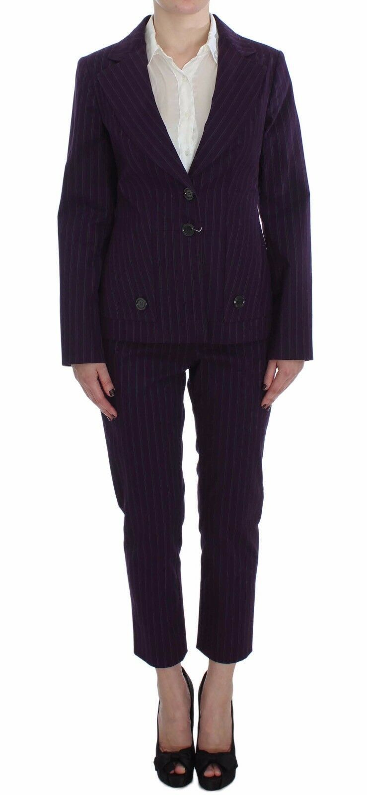 BENCIVENGA Purple Striped Stretch Coat Blazer Pants Suit