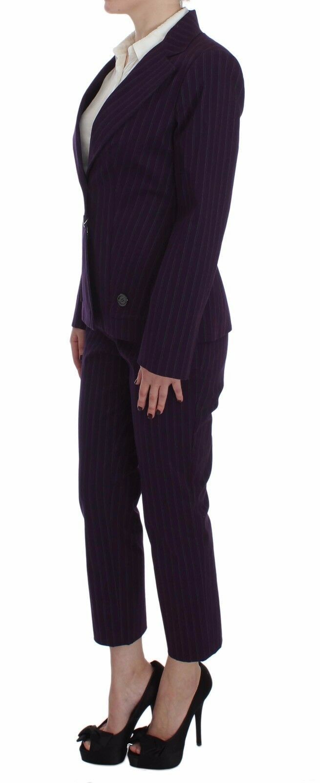 BENCIVENGA Purple Striped Stretch Coat Blazer Pants Suit