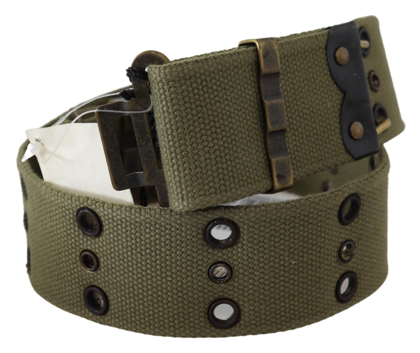 Ermanno Scervino Green 100% Cotton Rustic Bronze Buckle Belt