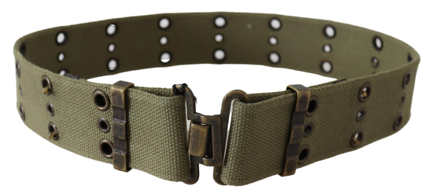 Ermanno Scervino Green 100% Cotton Rustic Bronze Buckle Belt