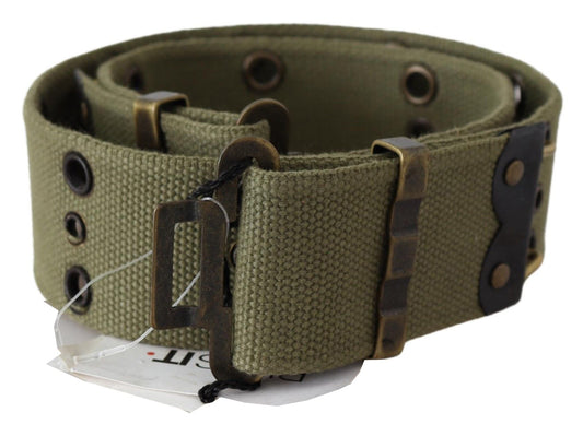 Ermanno Scervino Green 100% Cotton Rustic Bronze Buckle Belt