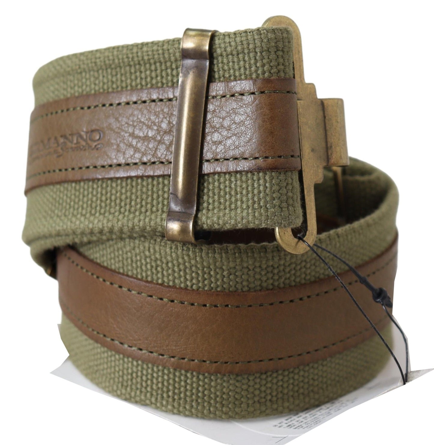 Ermanno Scervino Green Leather Rustic Bronze Buckle Army Belt