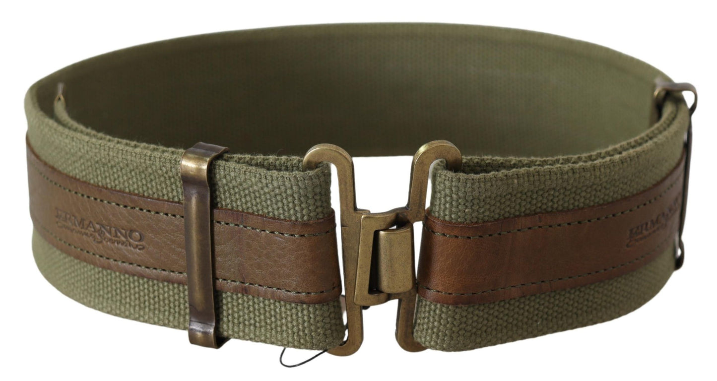 Ermanno Scervino Green Leather Rustic Bronze Buckle Army Belt