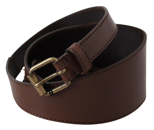 PLEIN SUD Brown Leather Gold Metal Buckle Belt