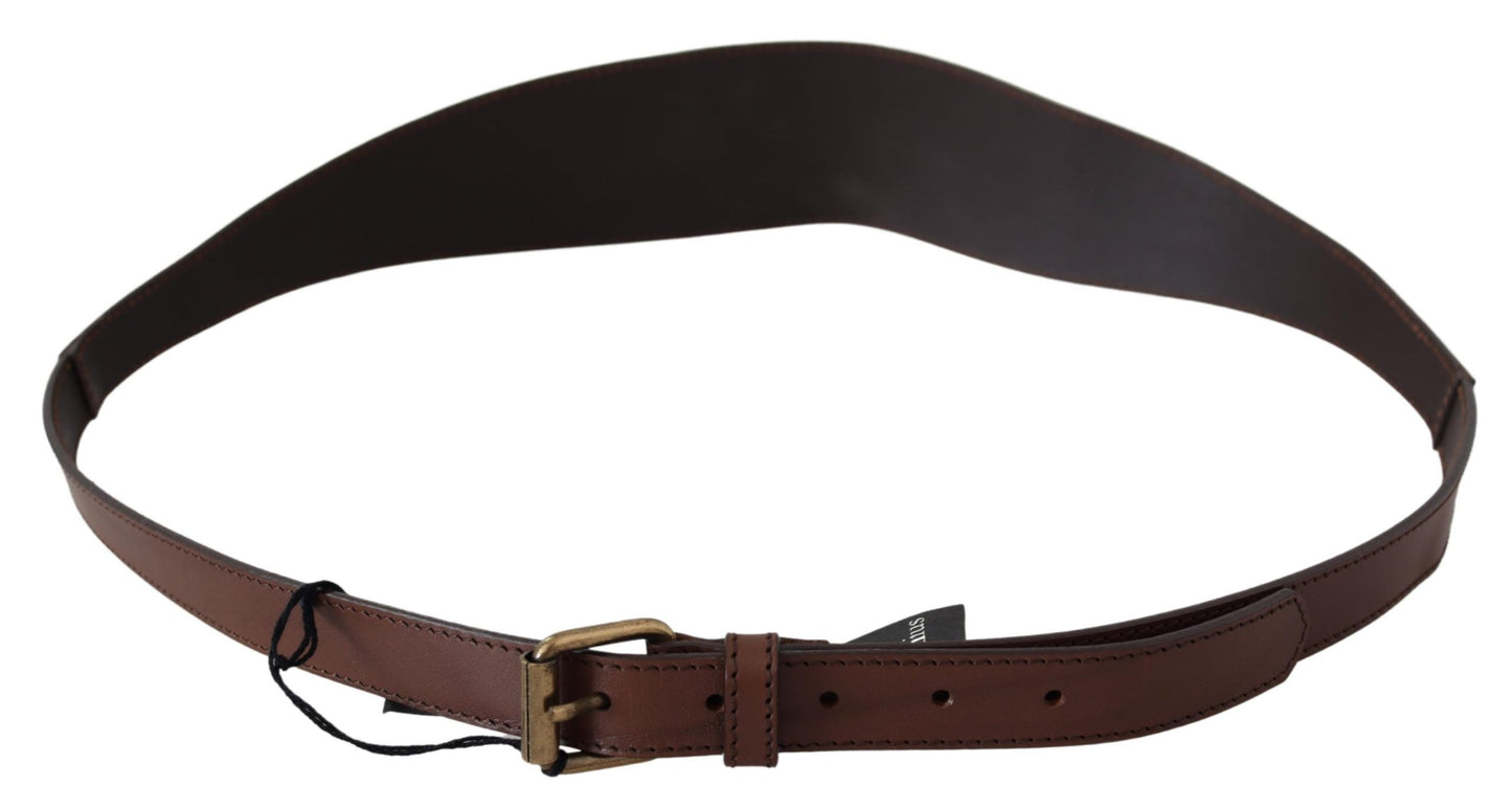 PLEIN SUD Brown Leather Gold Metal Buckle Belt