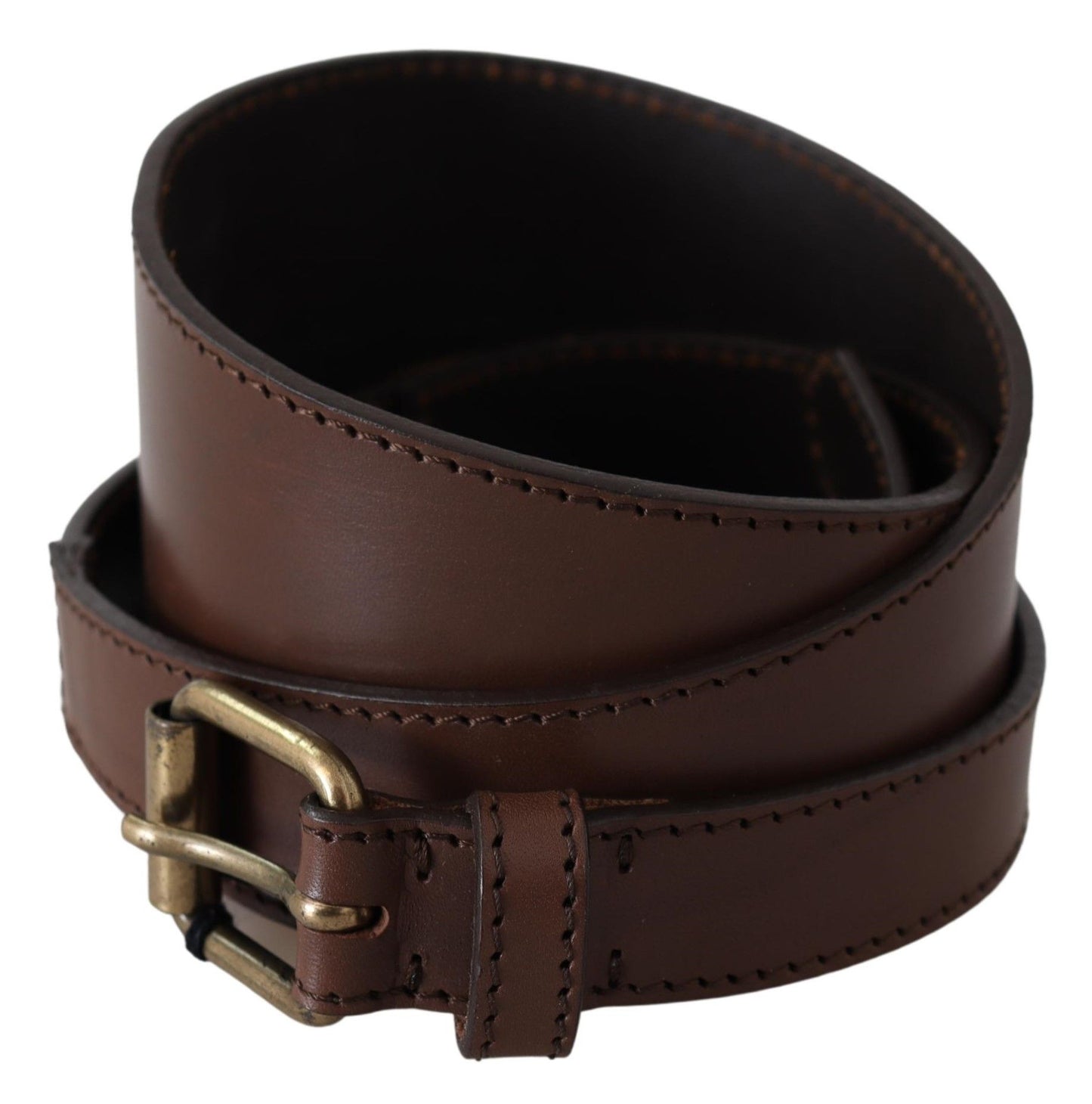 PLEIN SUD Brown Leather Gold Metal Buckle Belt