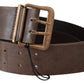 Ermanno Scervino Brown Leather Wide Bronze Buckle Waist Belt