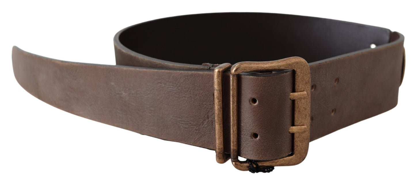 Ermanno Scervino Brown Leather Wide Bronze Buckle Waist Belt