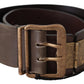 Ermanno Scervino Brown Leather Wide Bronze Buckle Waist Belt