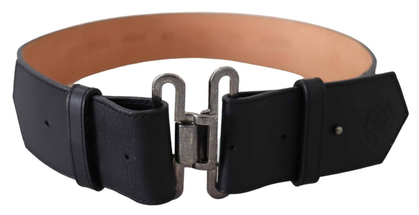 Ermanno Scervino Black Leather Vintage Military Buckle Waist  Belt