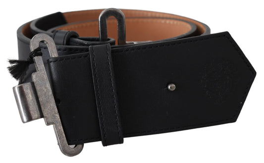 Ermanno Scervino Black Leather Vintage Military Buckle Waist  Belt