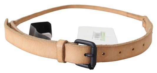 Scervino Street Light Brown Slim Leather Black Logo Buckle Belt Belt