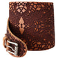 Scervino Street Brown Wide Leather Embroidered Design Logo Belt