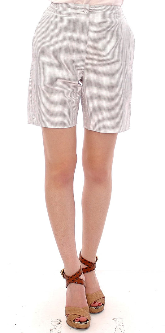 Andrea Incontri White Checkered Stretch Cotton Shorts