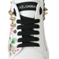 Dolce & Gabbana White Leather Crystal Roses Floral Sneakers Shoes