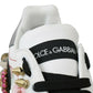 Dolce & Gabbana White Leather Crystal Roses Floral Sneakers Shoes