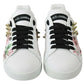 Dolce & Gabbana White Leather Crystal Roses Floral Sneakers Shoes