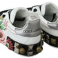 Dolce & Gabbana White Leather Crystal Roses Floral Sneakers Shoes