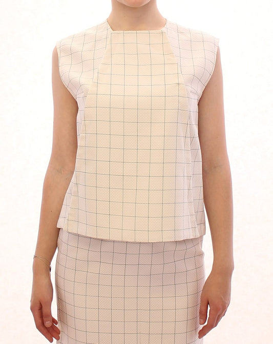 Andrea Incontri White Cotton Checkered Shirt Top