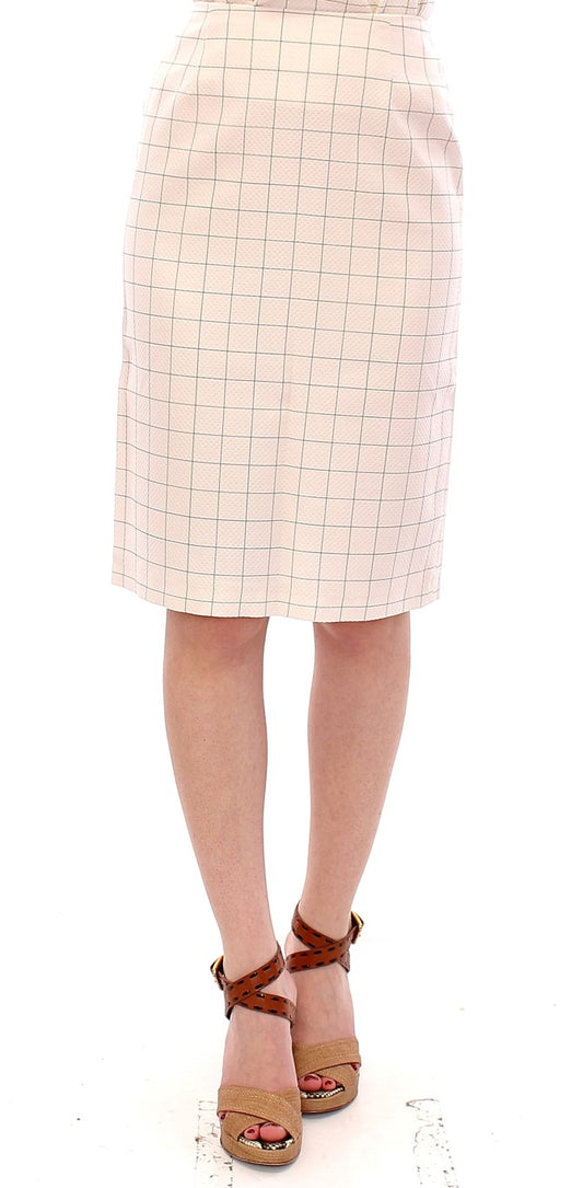 Andrea Incontri White Cotton Checkered Pencil Skirt