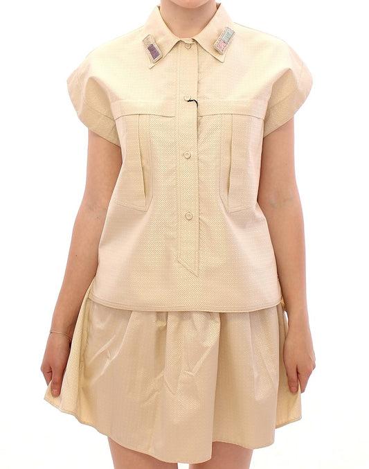 Andrea Incontri Beige Sleeveless Blouse Top