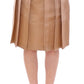 Andrea Incontri Brown Silk Solid Mini Pleated Skirt