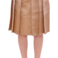 Andrea Incontri Brown Silk Solid Mini Pleated Skirt