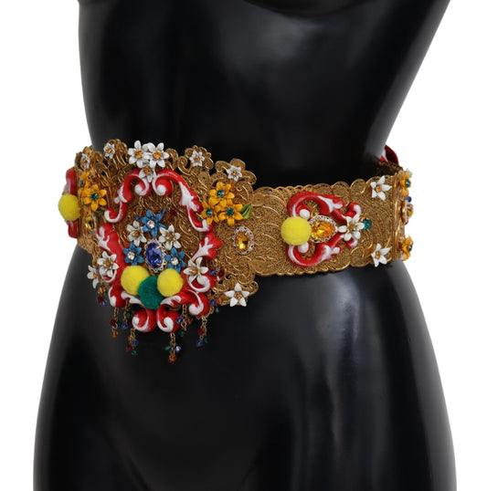 Dolce & Gabbana Embellished Floral Crystal Wide Waist Carretto Belt