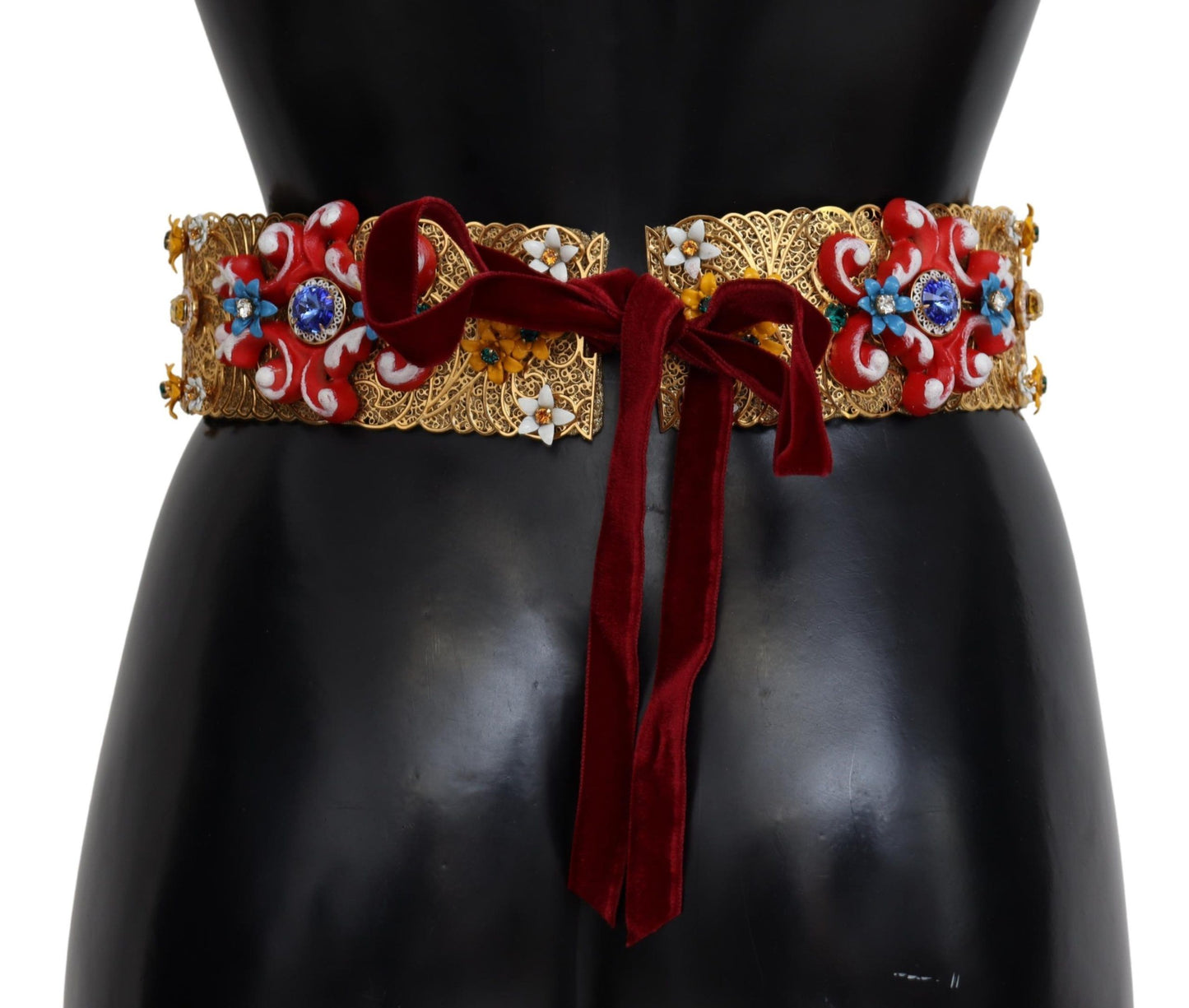 Dolce & Gabbana Embellished Floral Crystal Wide Waist Carretto Belt