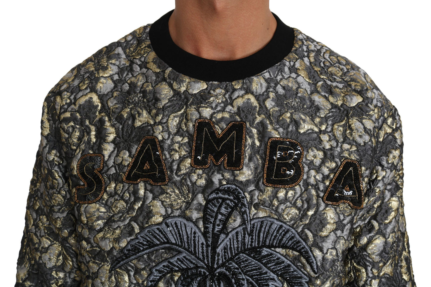 Dolce & Gabbana Gray Multicolor SAMBA Jacquard Palmtree Pullover Sweater