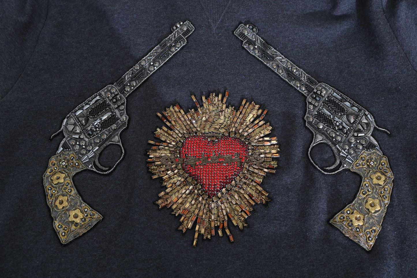 Dolce & Gabbana Gray Red Crystal Heart Gun Hooded Sweatshirt