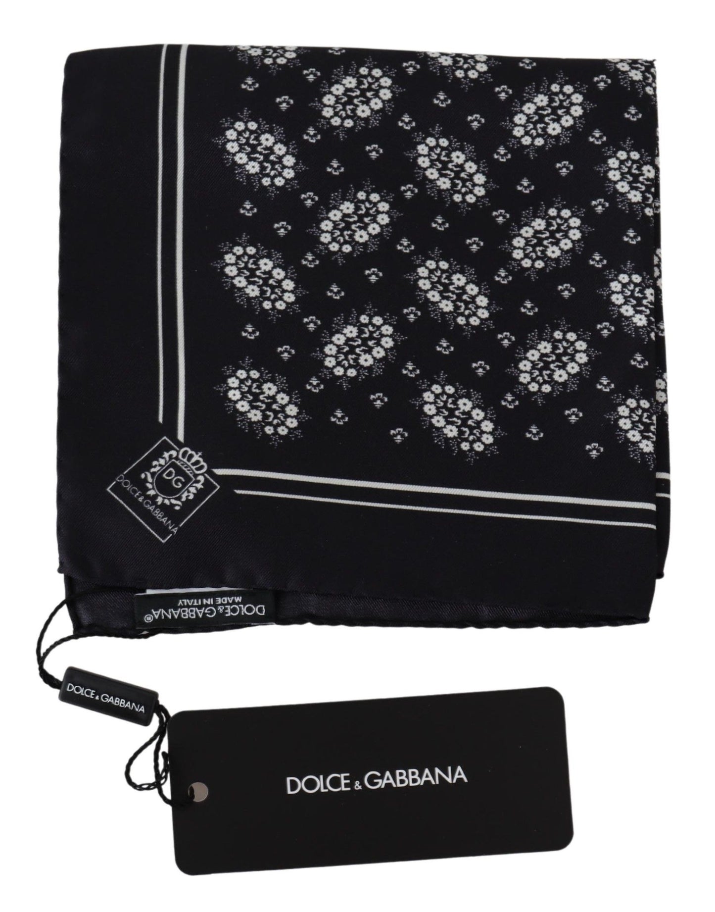 Dolce & Gabbana Black Patterned Square Scarf  Silk  Handkerchief