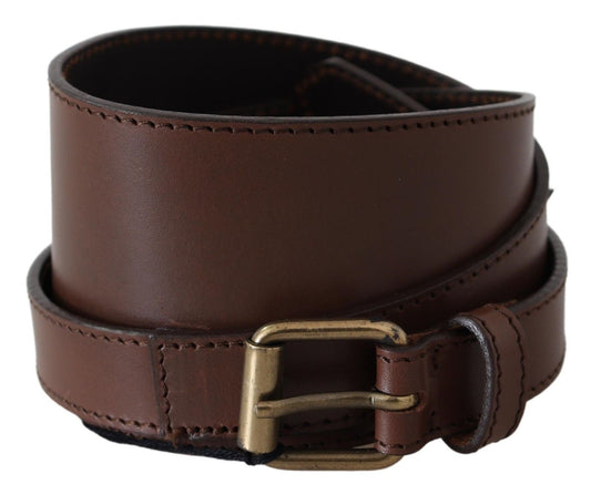 PLEIN SUD Brown Wide Leather Rustic Gold Metal Buckle Dark