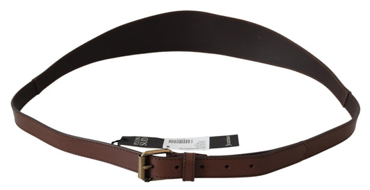 PLEIN SUD Brown Wide Leather Rustic Gold Metal Buckle Dark