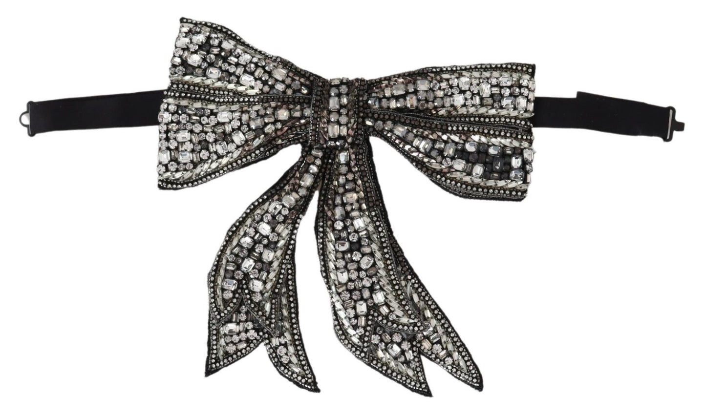 Dolce & Gabbana Silver Crystal Beaded Sequined Catwalk Necklace Bowtie