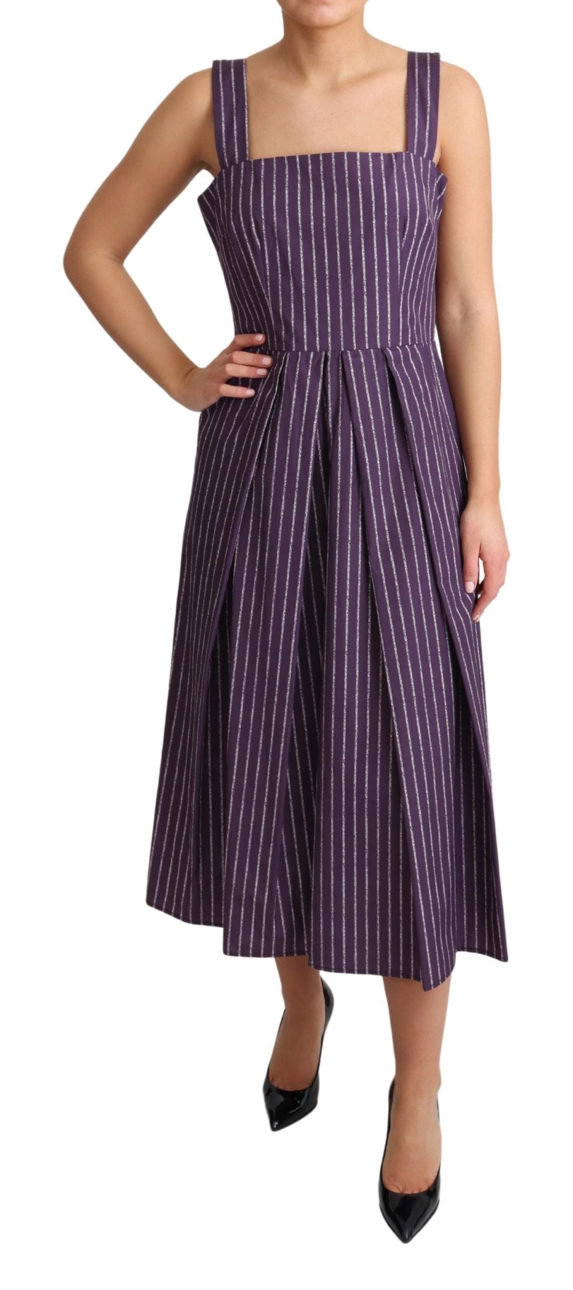 Dolce & Gabbana Purple Striped Cotton A-Line Stretch Dress