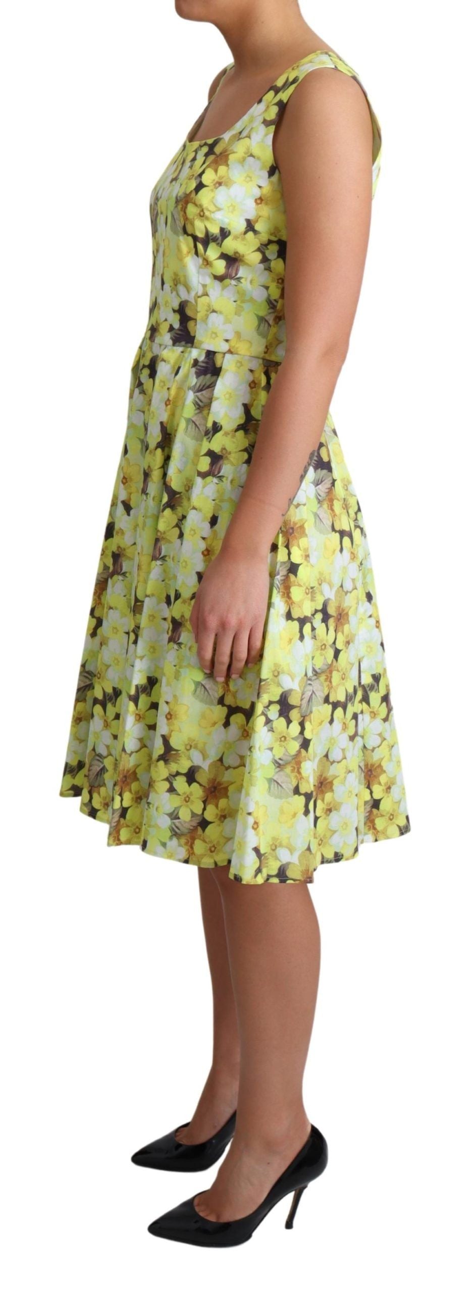 Dolce & Gabbana Yellow Floral Cotton Stretch Gown Dress