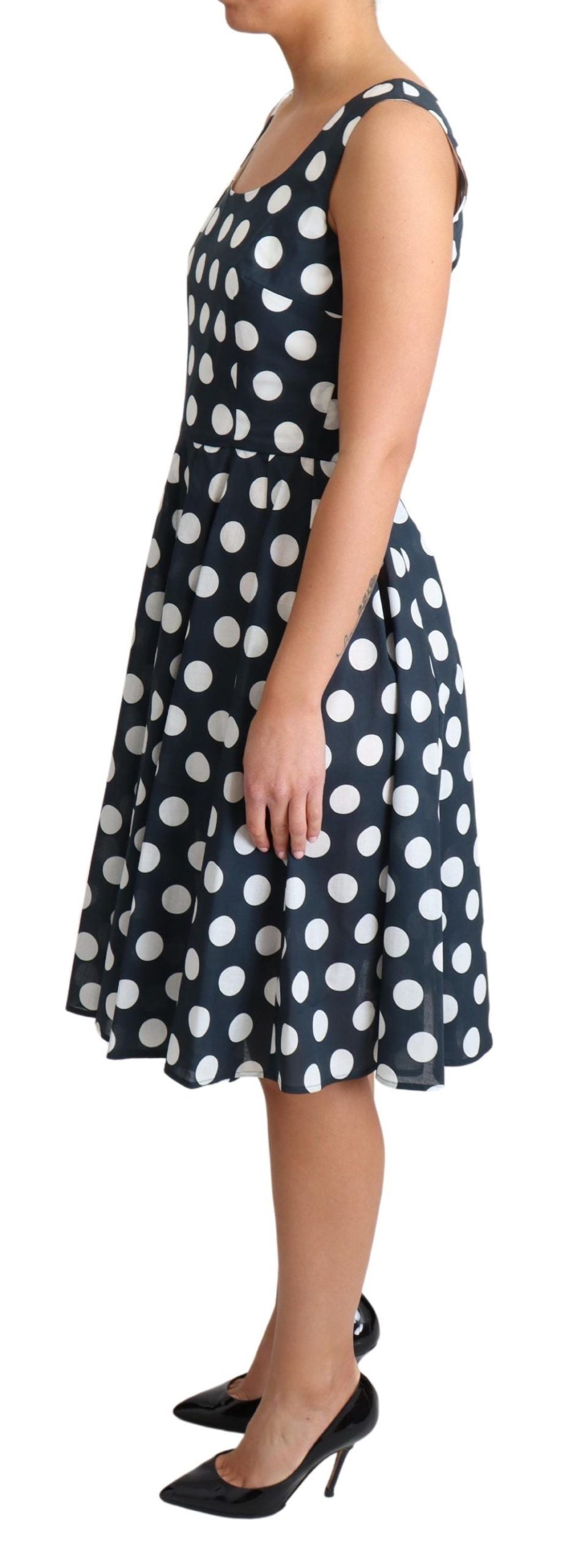 Dolce & Gabbana Blue Polka Dotted Cotton A-Line Dress