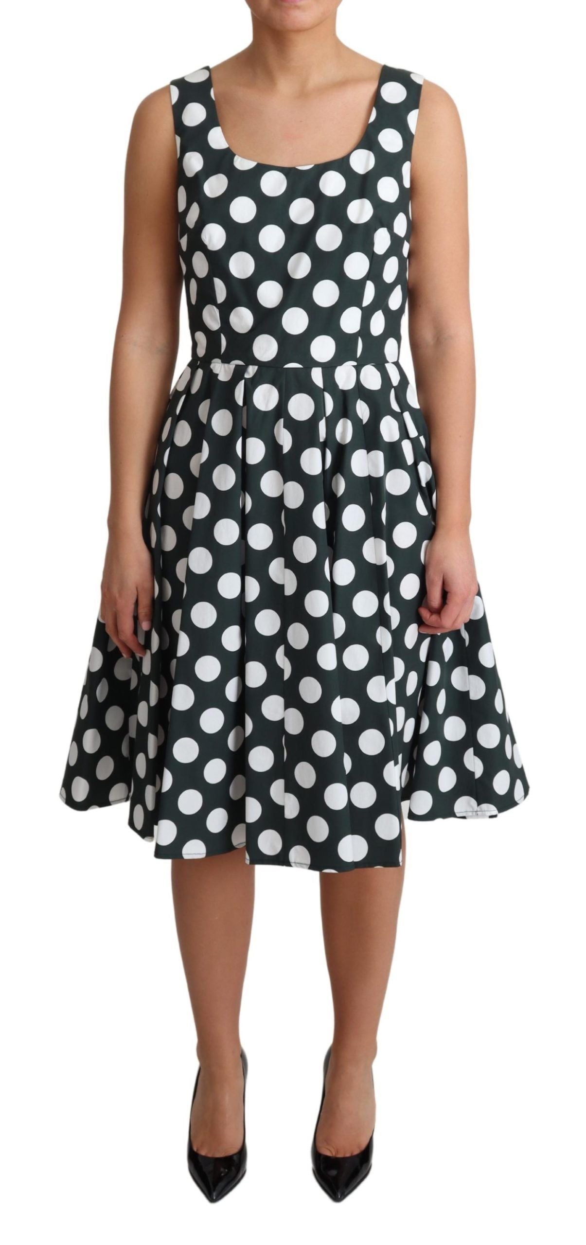 Dolce & Gabbana Green Polka Dotted Cotton A-Line Dress