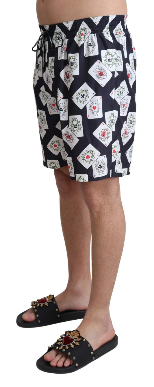 Dolce & Gabbana Black Card Deck Print Beachwear Swimshorts