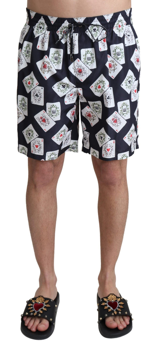 Dolce & Gabbana Black Card Deck Print Beachwear Swimshorts