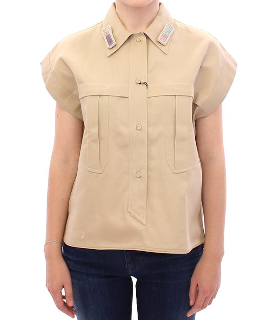 Andrea Incontri Beige Sleeveless Blouse Top