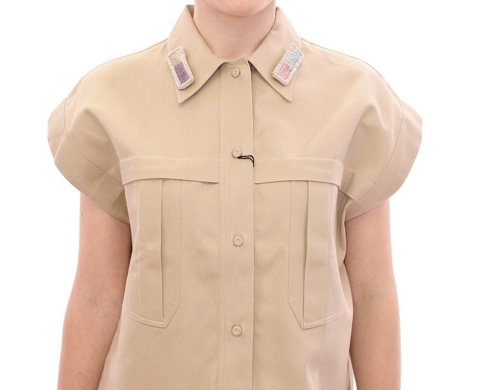 Andrea Incontri Beige Sleeveless Blouse Top