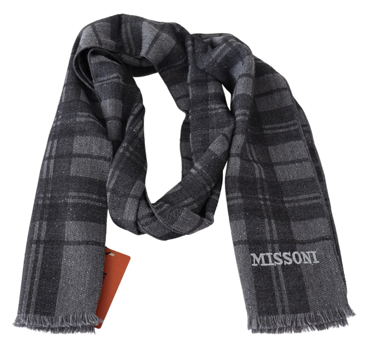 Missoni Gray Wool Knit Plaid Unisex Neck Wrap Shawl Scarf