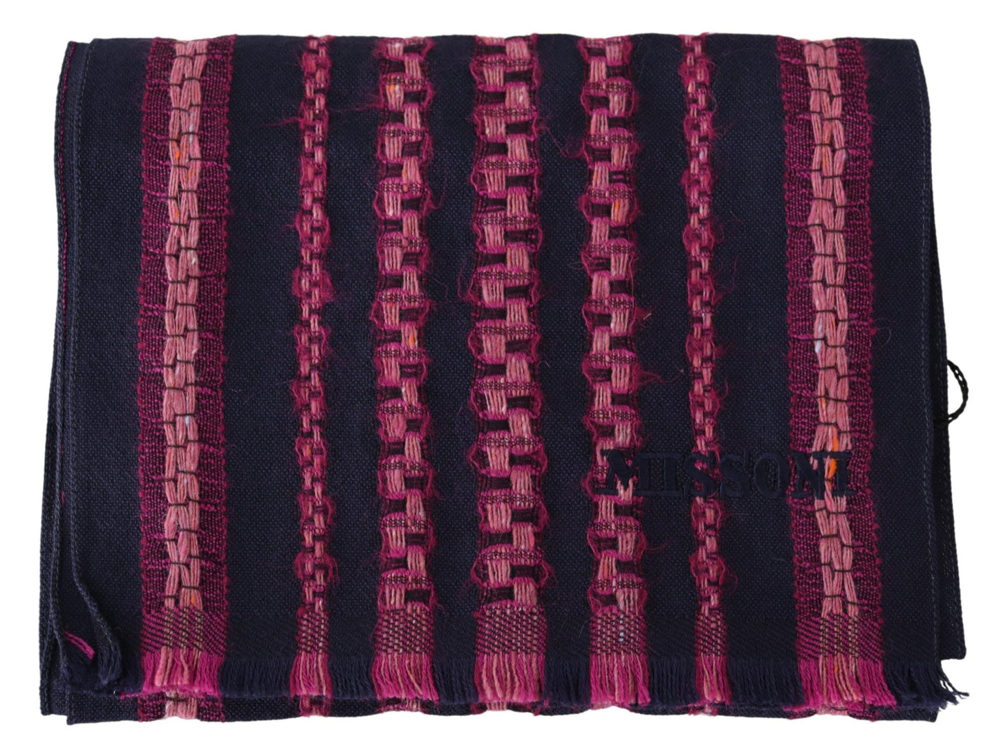 Missoni Black Pink Patterned Wool Unisex Neck Wrap Shawl