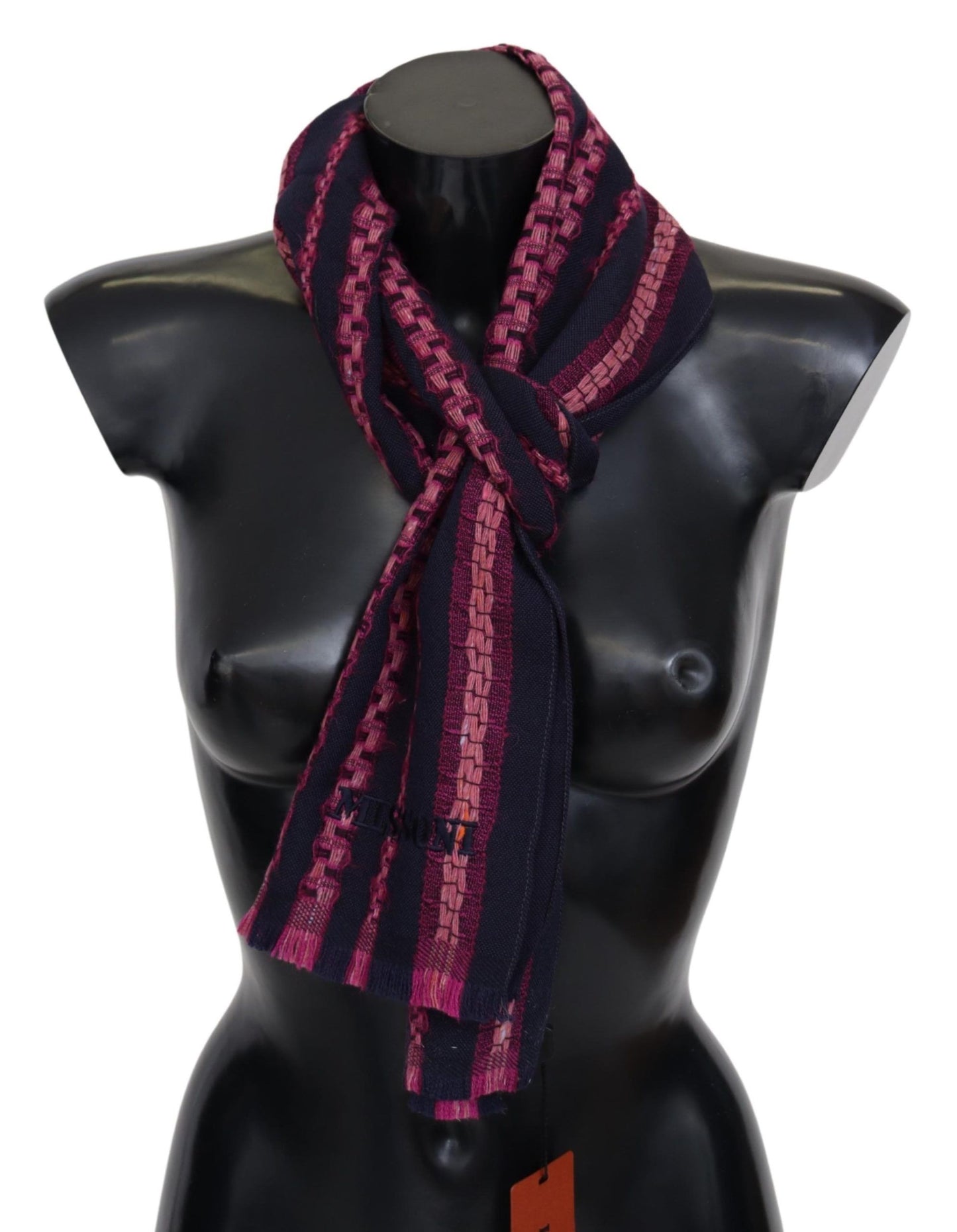 Missoni Black Pink Patterned Wool Unisex Neck Wrap Shawl