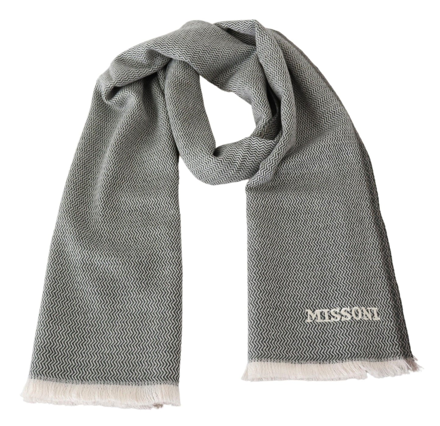 Missoni Gray Zigzag Pattern Cashmere Unisex Neck Scarf